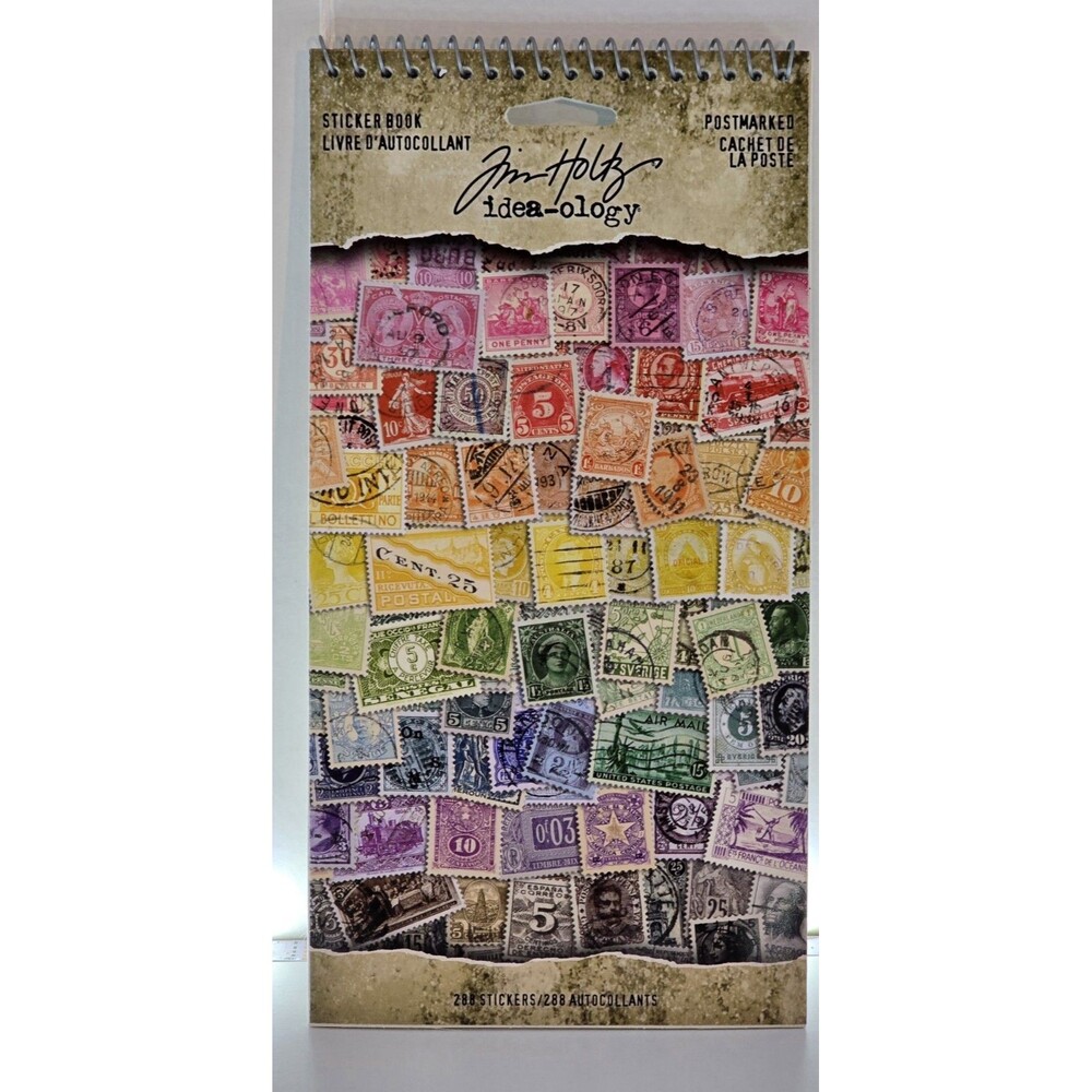 Tim Holtz Idea-ology Postmarked Sticker Book 288 Vintage Postage Stamp Stickers